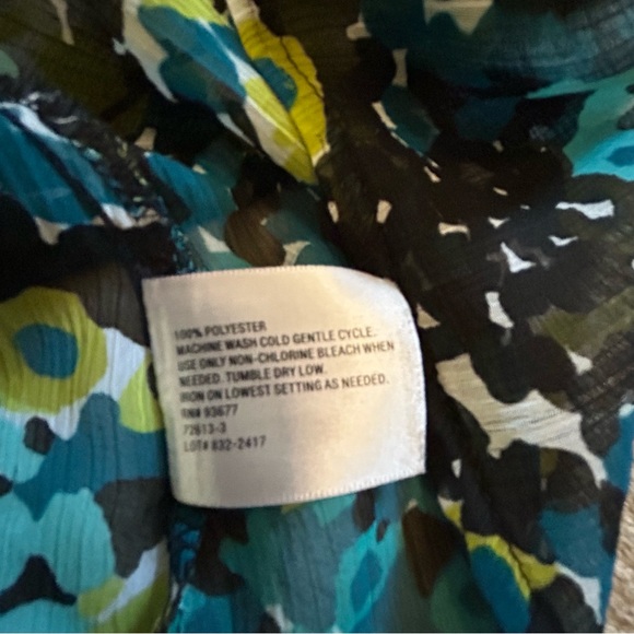 Worthington teal green blue yellow black sheer ruffled button down blouse Size M - Picture 6 of 8